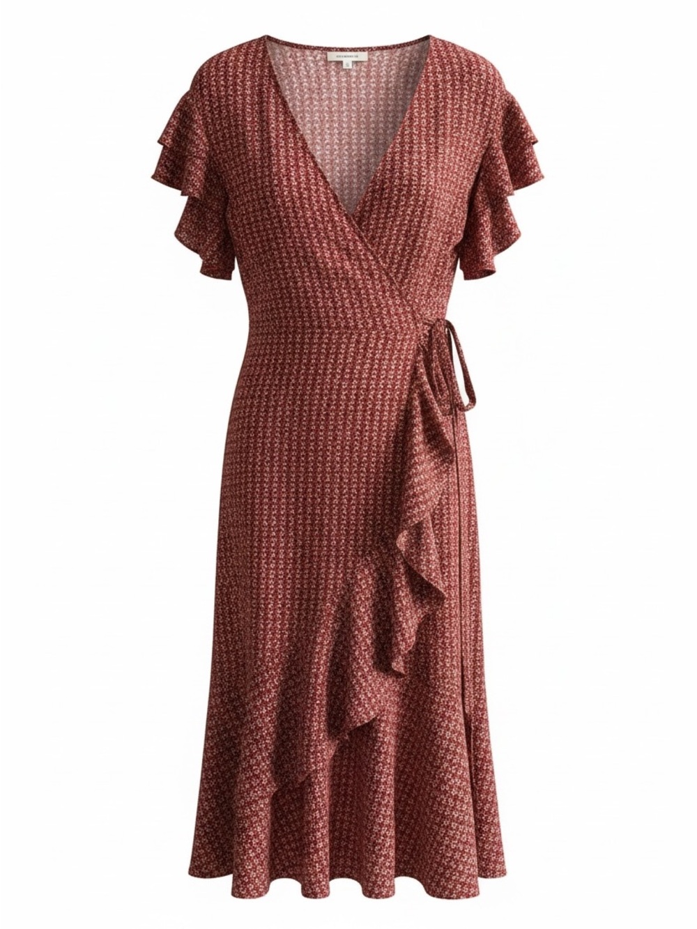 Max Studio Rust Wrap Midi Dress with Ruffle Trim Retail $128